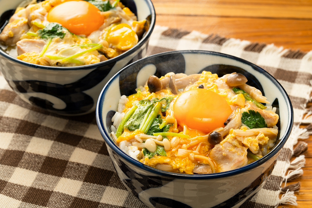 レンジで作るきのこの親子丼